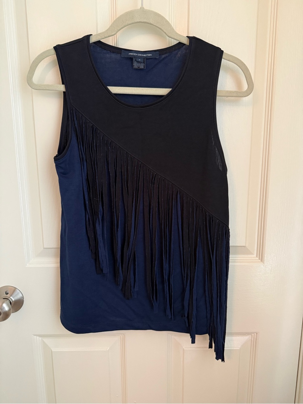 Black and Navy Fringed Tank Top